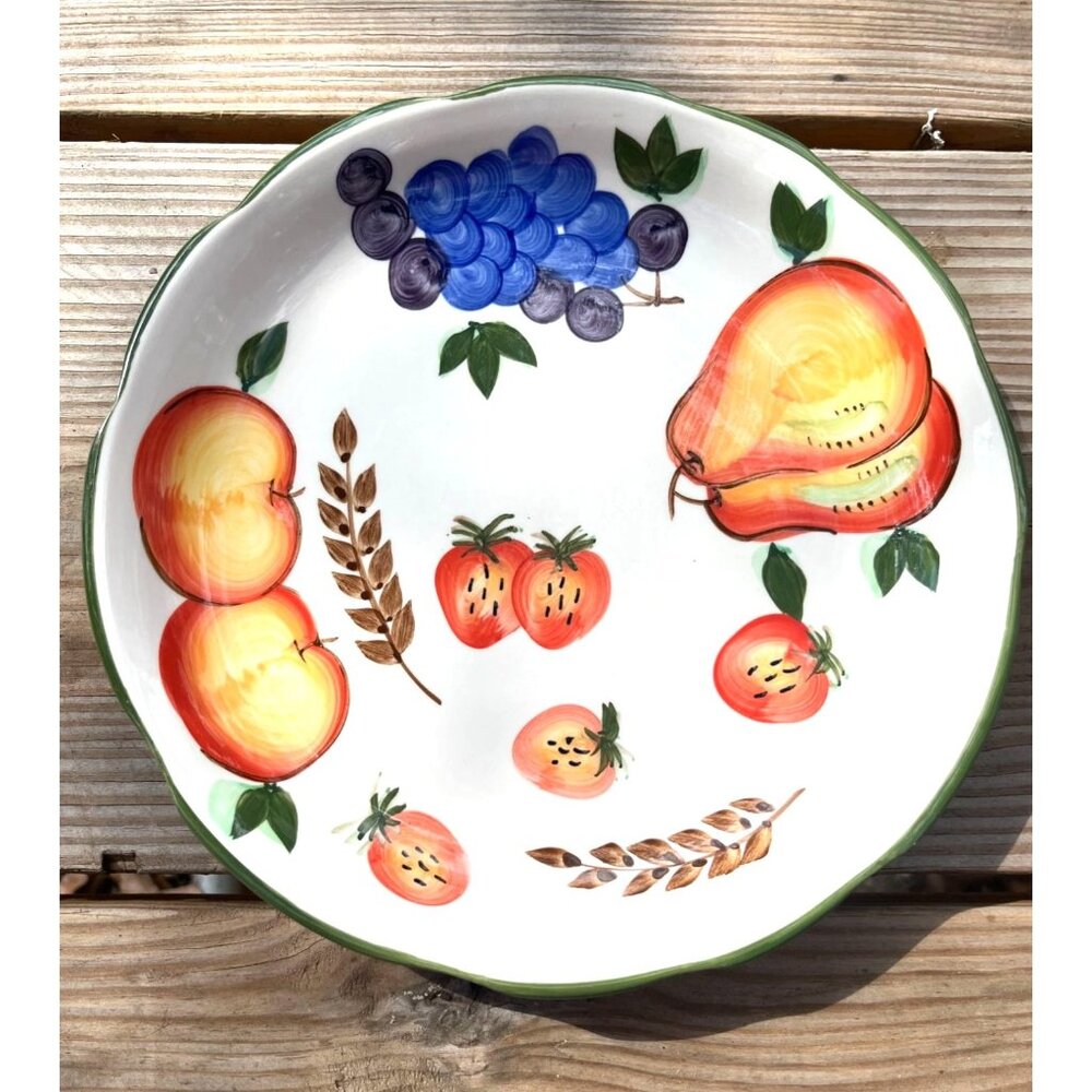 Oneida Vintage Hand-Painted Fruit Dinner Plate With Green Trim Edge
